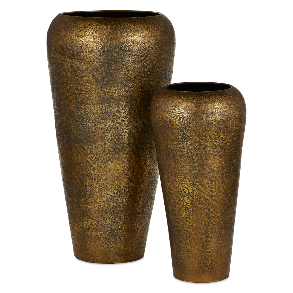 Aladdin Antique Gold Vase Set of 2 - Oversized Textured Cast Aluminum Decor for Elegant Spaces
