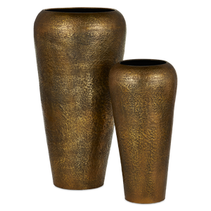 Aladdin Antique Gold Vase Set of 2 - Oversized Textured Cast Aluminum Decor for Elegant Spaces