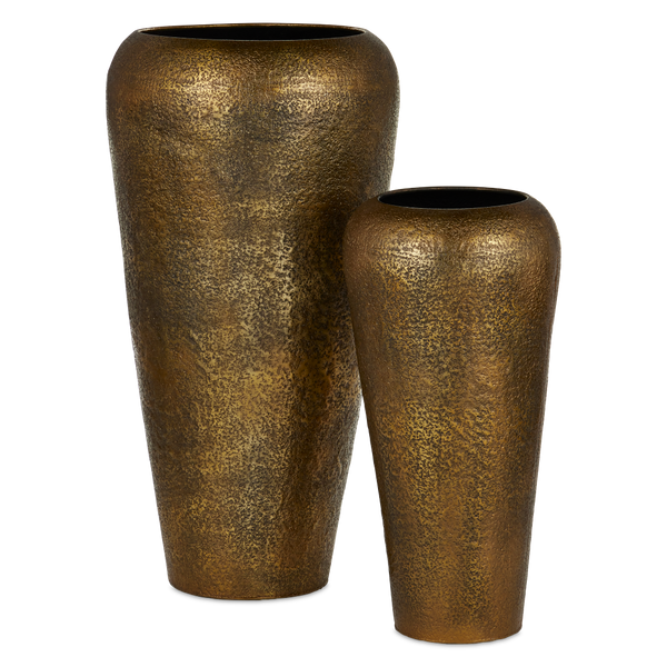Aladdin Antique Gold Vase Set of 2 - Oversized Textured Cast Aluminum Decor for Elegant Spaces