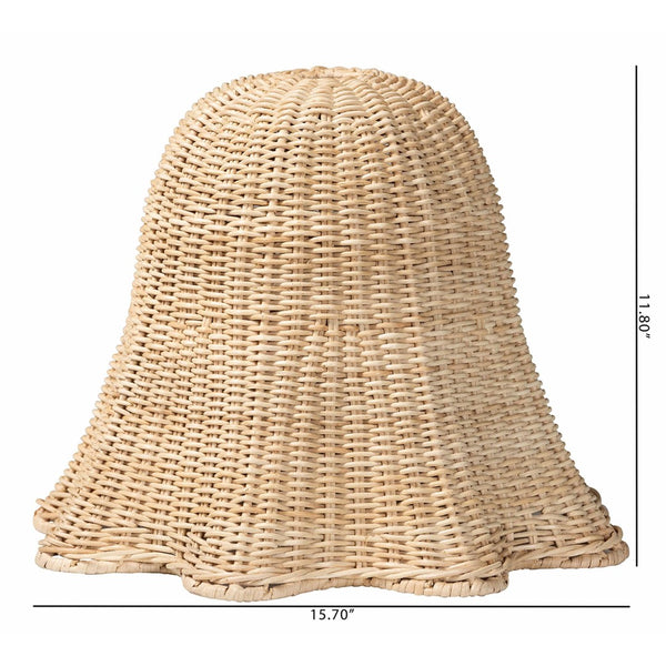 Baxton Studio bali Semira Bohemian Rattan Pendant Lampshade - Handcrafted Scalloped Design for Warm, Cozy Light S24-L03-Natural Rattan-Lampshade