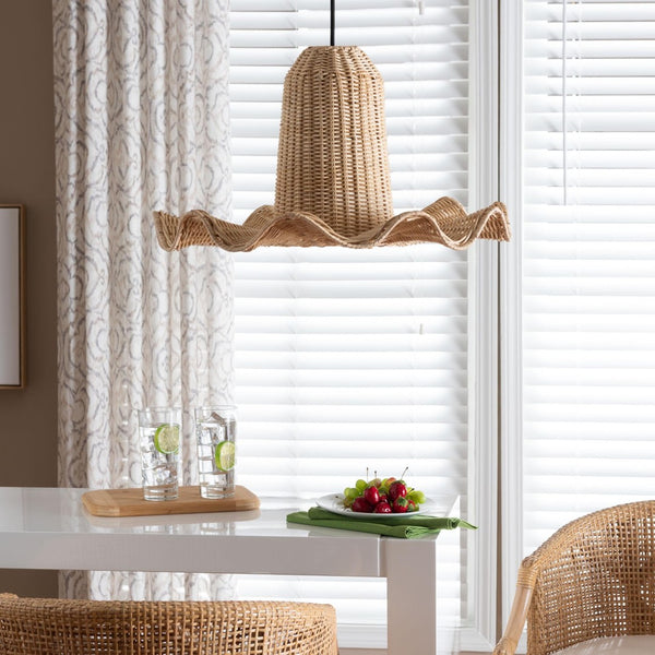 Baxton Studio bali Lavada Bohemian Natural Rattan Pendant Lampshade - Handcrafted Tropical Elegance for Your Home S24-L04-Natural Rattan-Lampshade