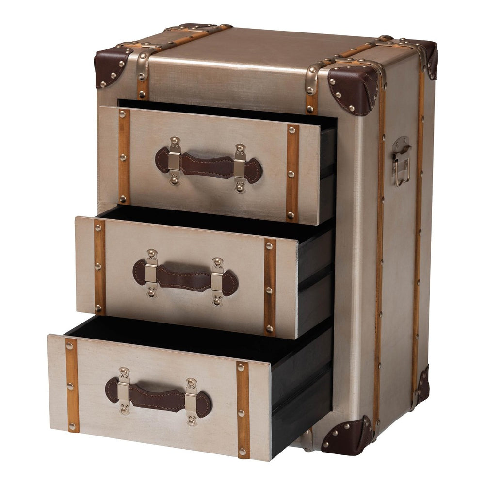 Baxton Studio Baxton Studio Naylor Vintage Matte Bronze Cabinet - 3-Drawer Storage for Stylish Small Spaces JY24A008-Wooden-Cabinet