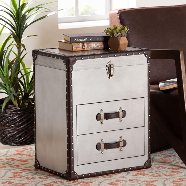 Baxton Studio Baxton Studio Calidore Vintage Industrial End Table with 2 Drawers and Lift-Top Storage Solution JY24A012-Wooden-ET