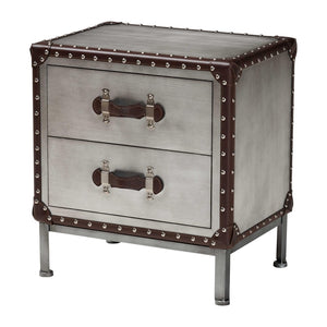 Baxton Studio Baxton Studio Jacey Vintage Silver Metal End Table with 2 Drawers for Industrial Elegance & Storage JY24A032-Wooden-Cabinet