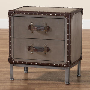 Baxton Studio Baxton Studio Jacey Vintage Silver Metal End Table with 2 Drawers for Industrial Elegance & Storage JY24A032-Wooden-Cabinet