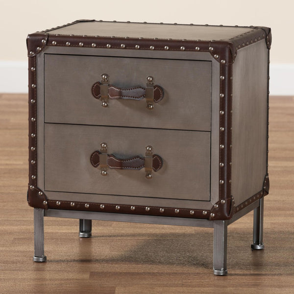 Baxton Studio Baxton Studio Jacey Vintage Silver Metal End Table with 2 Drawers for Industrial Elegance & Storage JY24A032-Wooden-Cabinet