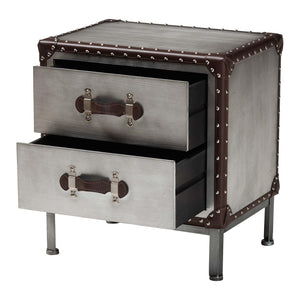 Baxton Studio Baxton Studio Jacey Vintage Silver Metal End Table with 2 Drawers for Industrial Elegance & Storage JY24A032-Wooden-Cabinet