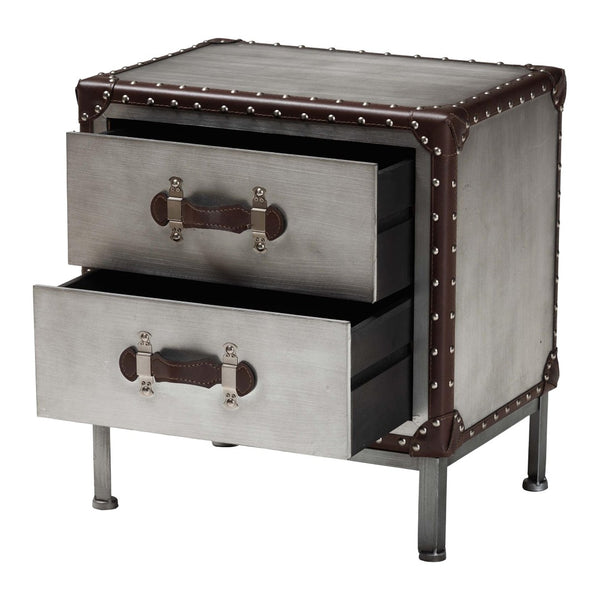 Baxton Studio Baxton Studio Jacey Vintage Silver Metal End Table with 2 Drawers for Industrial Elegance & Storage JY24A032-Wooden-Cabinet