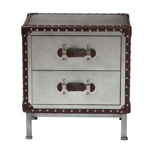 Baxton Studio Baxton Studio Jacey Vintage Silver Metal End Table with 2 Drawers for Industrial Elegance & Storage JY24A032-Wooden-Cabinet