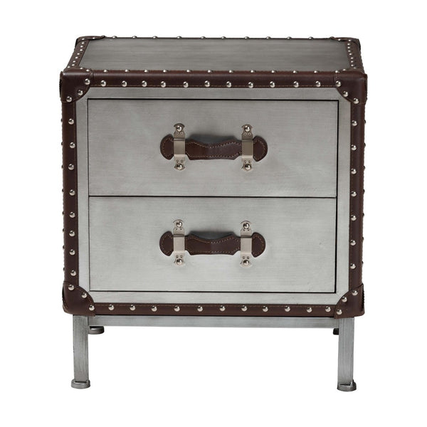Baxton Studio Baxton Studio Jacey Vintage Silver Metal End Table with 2 Drawers for Industrial Elegance & Storage JY24A032-Wooden-Cabinet