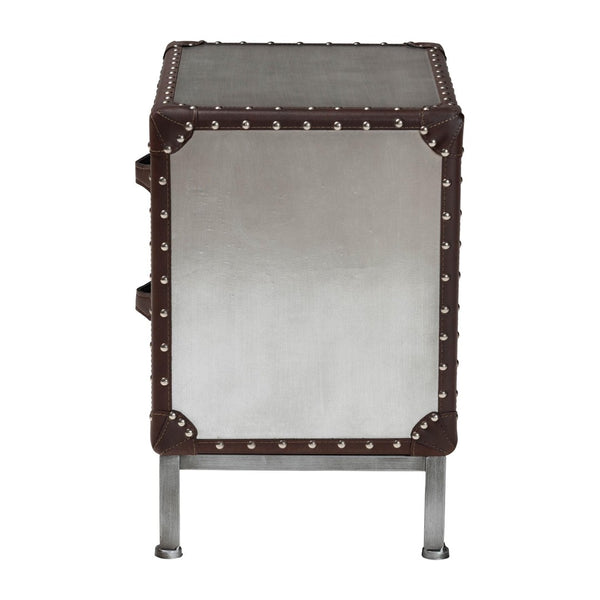 Baxton Studio Baxton Studio Jacey Vintage Silver Metal End Table with 2 Drawers for Industrial Elegance & Storage JY24A032-Wooden-Cabinet