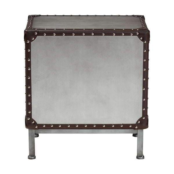 Baxton Studio Baxton Studio Jacey Vintage Silver Metal End Table with 2 Drawers for Industrial Elegance & Storage JY24A032-Wooden-Cabinet