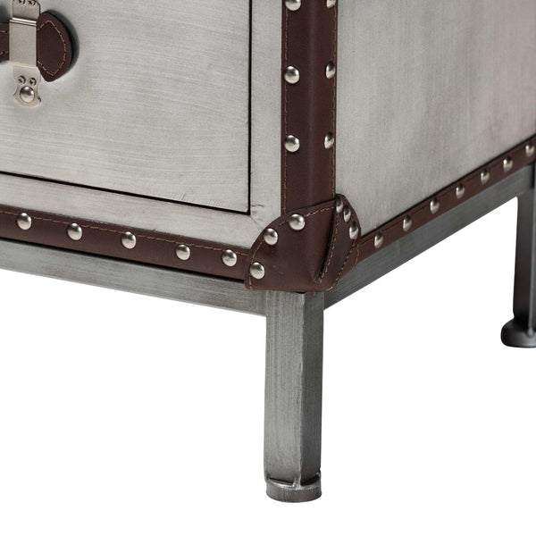 Baxton Studio Baxton Studio Jacey Vintage Silver Metal End Table with 2 Drawers for Industrial Elegance & Storage JY24A032-Wooden-Cabinet