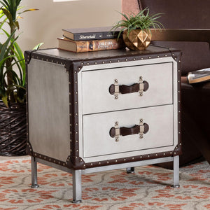 Baxton Studio Baxton Studio Jacey Vintage Silver Metal End Table with 2 Drawers for Industrial Elegance & Storage JY24A032-Wooden-Cabinet
