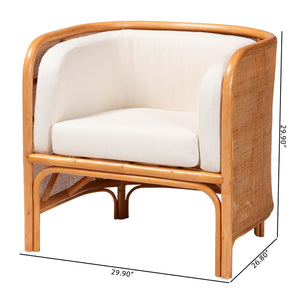 Baxton Studio bali Bali Handcrafted Rattan Accent Chair – Bohemian Tuxedo Style with Removable Cushions for Comfort Bandung-Light Honey Rattan-AC