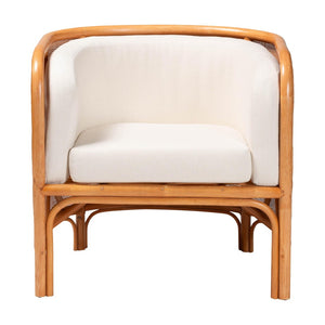 Baxton Studio bali Bali Handcrafted Rattan Accent Chair – Bohemian Tuxedo Style with Removable Cushions for Comfort Bandung-Light Honey Rattan-AC