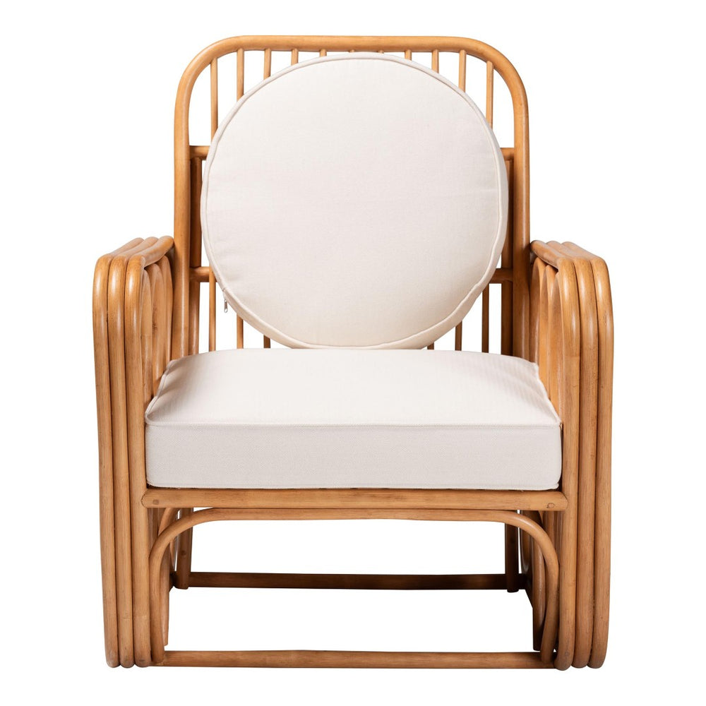 Baxton Studio bali Bali Tiramisu Bohemian Rattan Arm Chair – Handcrafted Comfort with Plush Cushion & Unique Design Tiramisu-Light Honey Rattan-AC