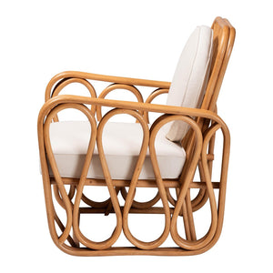 Baxton Studio bali Bali Tiramisu Bohemian Rattan Arm Chair – Handcrafted Comfort with Plush Cushion & Unique Design Tiramisu-Light Honey Rattan-AC