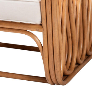 Baxton Studio bali Bali Tiramisu Bohemian Rattan Arm Chair – Handcrafted Comfort with Plush Cushion & Unique Design Tiramisu-Light Honey Rattan-AC