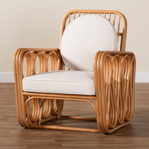 Baxton Studio bali Bali Tiramisu Bohemian Rattan Arm Chair – Handcrafted Comfort with Plush Cushion & Unique Design Tiramisu-Light Honey Rattan-AC