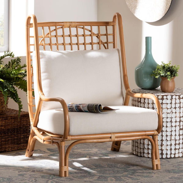 Baxton Studio bali Helina Bohemian Rattan Accent Chair - Handcrafted Comfort with Airy Lattice Design for Any Space Helina-Light Honey Rattan-AC