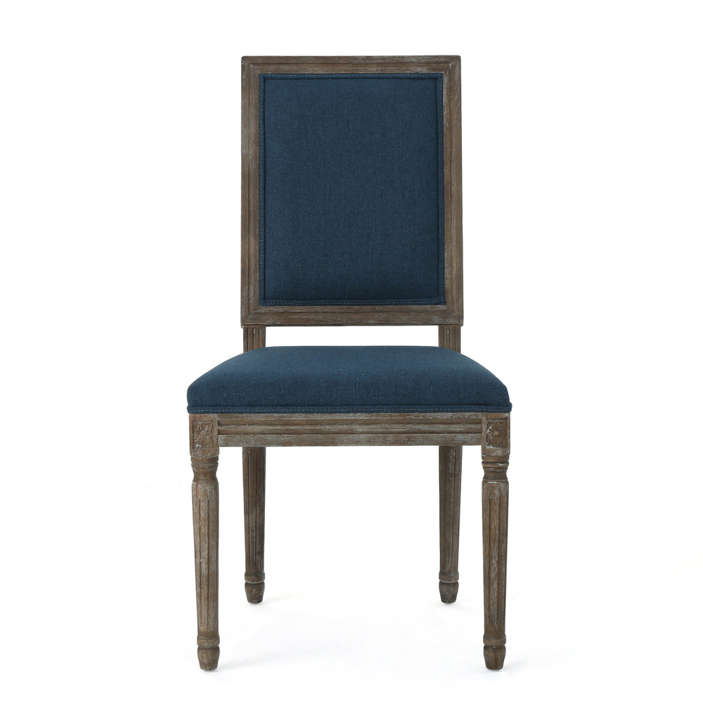 English Elm Christopher Knight Home® - DINING Navy Blue Fabric Chairs Set of 2 with Weathered Rubberwood Legs, Classic Antique Look, 250lb Capacity 61568.00NBL