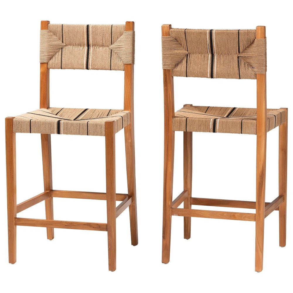 Baxton Studio bali Prita Bohemian Bar Stool Set - Handcrafted Mahogany & Paper Loom Design for Elegant Spaces BC-02-Parekesit-Wood/Brown-BS
