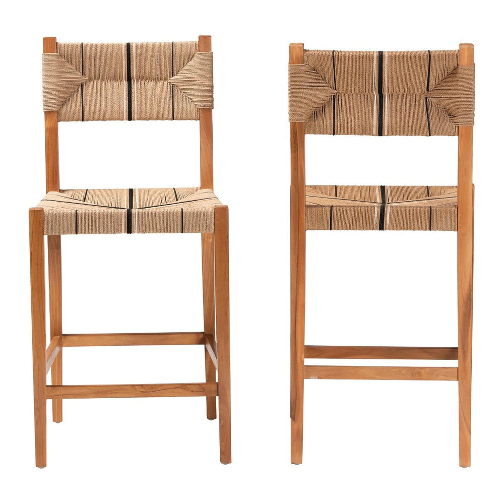 Baxton Studio bali Prita Bohemian Bar Stool Set - Handcrafted Mahogany & Paper Loom Design for Elegant Spaces BC-02-Parekesit-Wood/Brown-BS