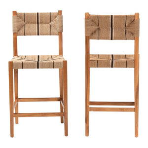 Baxton Studio bali Prita Bohemian Bar Stool Set - Handcrafted Mahogany & Paper Loom Design for Elegant Spaces BC-02-Parekesit-Wood/Brown-BS