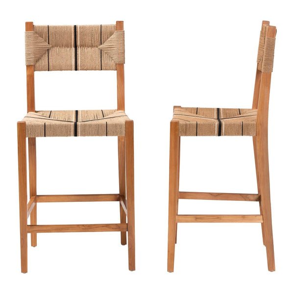 Baxton Studio bali Prita Bohemian Bar Stool Set - Handcrafted Mahogany & Paper Loom Design for Elegant Spaces BC-02-Parekesit-Wood/Brown-BS