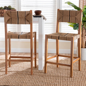 Baxton Studio bali Prita Bohemian Bar Stool Set - Handcrafted Mahogany & Paper Loom Design for Elegant Spaces BC-02-Parekesit-Wood/Brown-BS