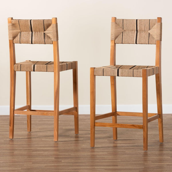 Baxton Studio bali Prita Bohemian Bar Stool Set - Handcrafted Mahogany & Paper Loom Design for Elegant Spaces BC-02-Parekesit-Wood/Brown-BS