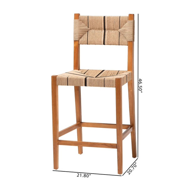 Baxton Studio bali Prita Bohemian Bar Stool Set - Handcrafted Mahogany & Paper Loom Design for Elegant Spaces BC-02-Parekesit-Wood/Brown-BS