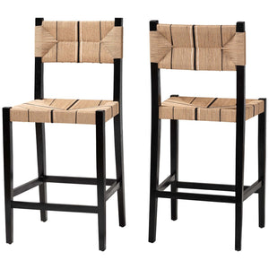 Baxton Studio bali Prita Bohemian Bar Stool Set - 2-Piece Handcrafted Mahogany & Paper Loom Stools for Modern Spaces BC-02-Parekesit-Wood/Black-BS