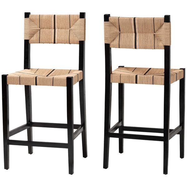 Baxton Studio bali Prita Bohemian Bar Stool Set - 2-Piece Handcrafted Mahogany & Paper Loom Stools for Modern Spaces BC-02-Parekesit-Wood/Black-BS