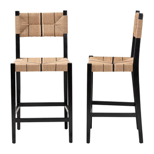 Baxton Studio bali Prita Bohemian Bar Stool Set - 2-Piece Handcrafted Mahogany & Paper Loom Stools for Modern Spaces BC-02-Parekesit-Wood/Black-BS
