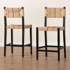 Baxton Studio bali Prita Bohemian Bar Stool Set - 2-Piece Handcrafted Mahogany & Paper Loom Stools for Modern Spaces BC-02-Parekesit-Wood/Black-BS