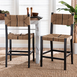 Baxton Studio bali Prita Bohemian Counter Stool Set - Handcrafted Mahogany with Geometric Paper Loom Design Black Counter CC-01-Wood/Black-CS