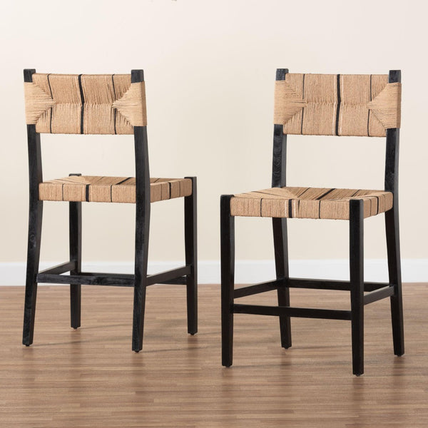 Baxton Studio bali Prita Bohemian Counter Stool Set - Handcrafted Mahogany with Geometric Paper Loom Design Black Counter CC-01-Wood/Black-CS