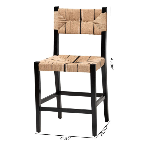 Baxton Studio bali Prita Bohemian Counter Stool Set - Handcrafted Mahogany with Geometric Paper Loom Design Black Counter CC-01-Wood/Black-CS