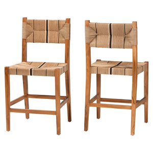 Baxton Studio bali Prita Bohemian Counter Stool Set - Handcrafted Mahogany with Geometric Paper Loom Design Natural Counter CC-02-Wood/Brown-CS
