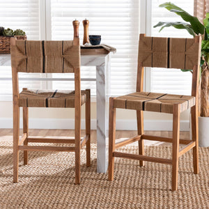 Baxton Studio bali Prita Bohemian Counter Stool Set - Handcrafted Mahogany with Geometric Paper Loom Design Natural Counter CC-02-Wood/Brown-CS