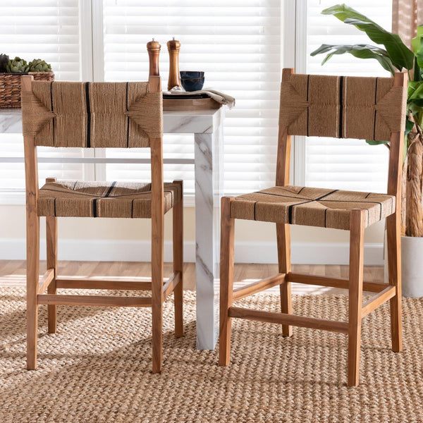 Baxton Studio bali Prita Bohemian Counter Stool Set - Handcrafted Mahogany with Geometric Paper Loom Design Natural Counter CC-02-Wood/Brown-CS