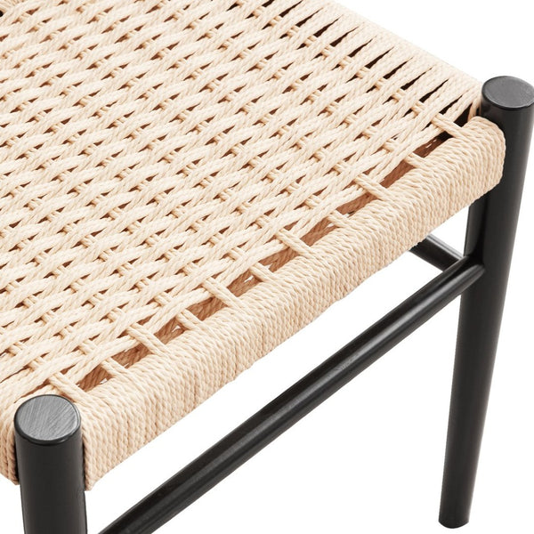 English Elm Dining Chairs with Handwoven Rope Seats and Iron Frame Mid Century Modern Set of 2 Beige,Black T3623P431448