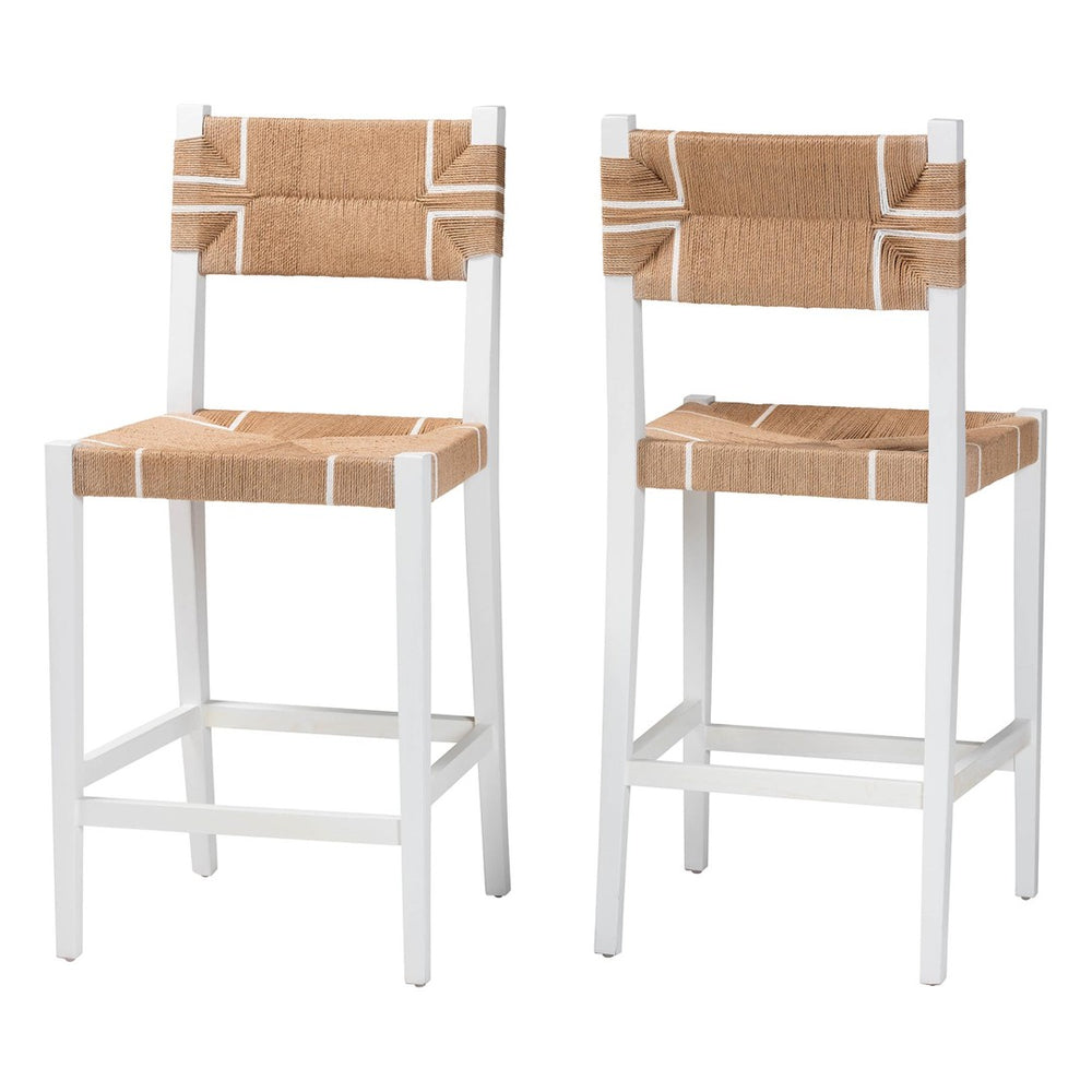 Baxton Studio bali Talli Bohemian 2-Piece Bar Stool Set – Handcrafted White Mahogany & Paper Loom for Chic Comfort BCP-01-Wood/White-BS