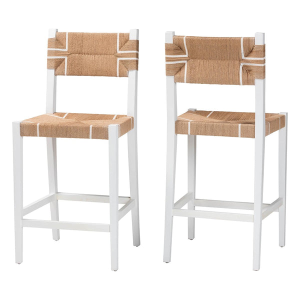 Baxton Studio bali Talli Bohemian 2-Piece Bar Stool Set – Handcrafted White Mahogany & Paper Loom for Chic Comfort BCP-01-Wood/White-BS
