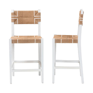 Baxton Studio bali Talli Bohemian 2-Piece Bar Stool Set – Handcrafted White Mahogany & Paper Loom for Chic Comfort BCP-01-Wood/White-BS