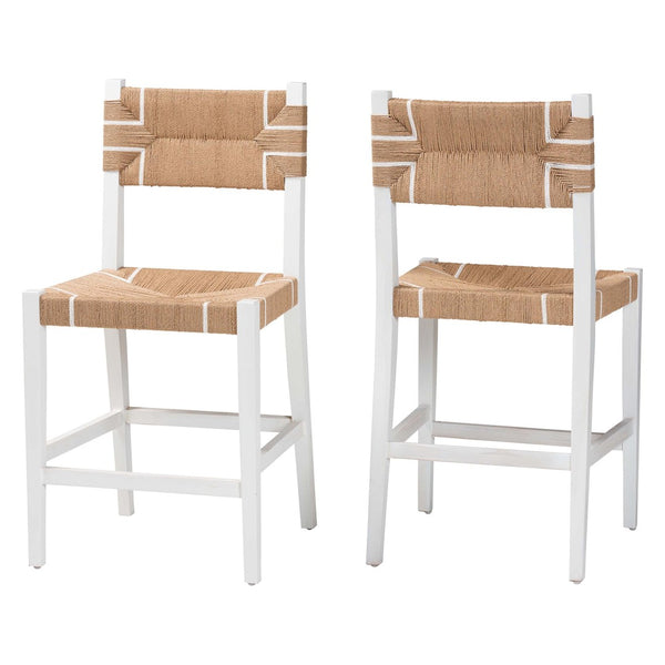 Baxton Studio bali Talli Bohemian Counter Stool Set - Artisan-Made Mahogany & Woven Paper Loom for Stylish Dining CCP-02-Wood/White-CS