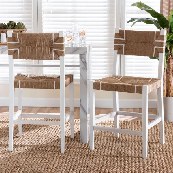 Baxton Studio bali Talli Bohemian Counter Stool Set - Artisan-Made Mahogany & Woven Paper Loom for Stylish Dining CCP-02-Wood/White-CS