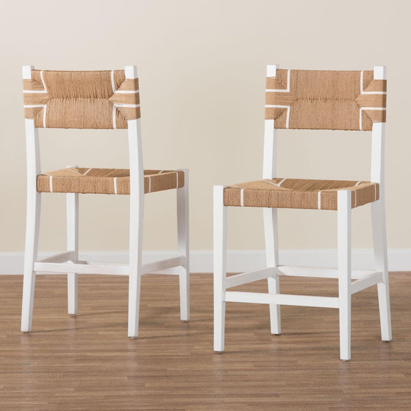 Baxton Studio bali Talli Bohemian Counter Stool Set - Artisan-Made Mahogany & Woven Paper Loom for Stylish Dining CCP-02-Wood/White-CS